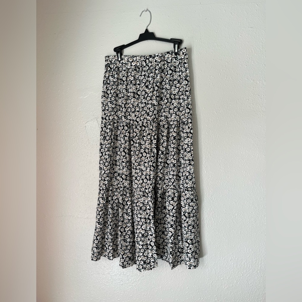Floral, flowy, gathered maxi skirt